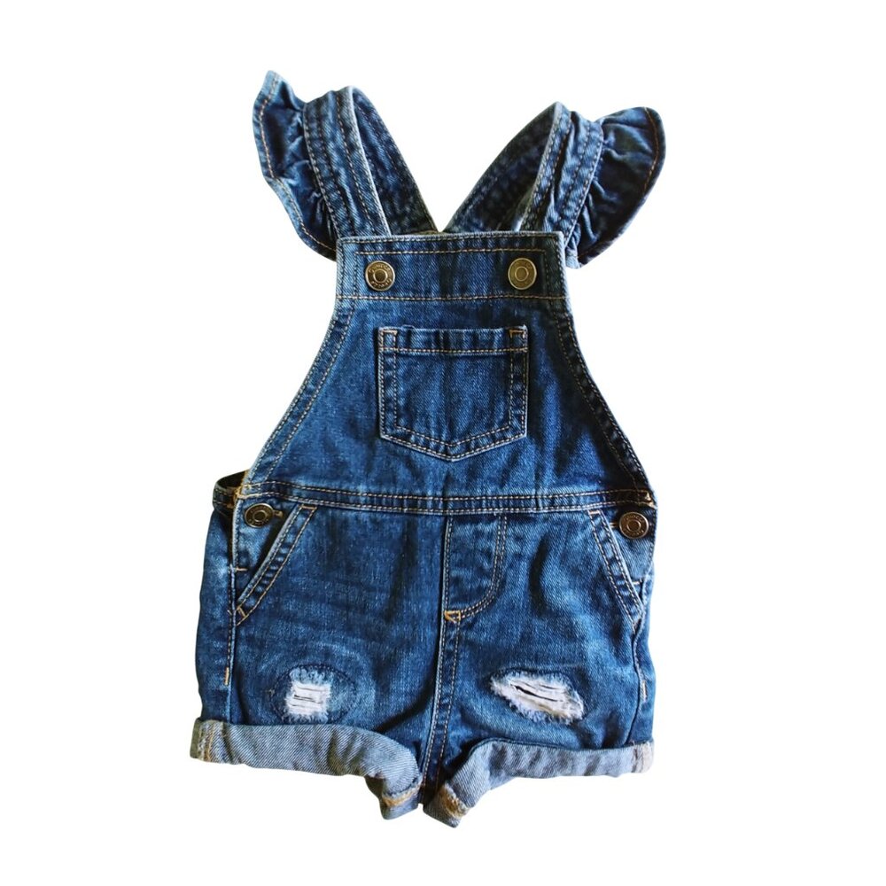George Distressed Ruffle Denim Shortalls 3-6 Months - Picture 2 of 10